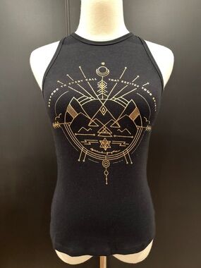 Spiritual Gangster Racerback Tank Top Large Black Gold Foil Graphics – Like New
